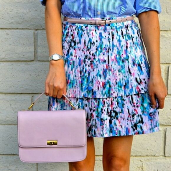 New J. Crew Skirt Tiered Pleated Multicolor Size 2 Womens Purple Pink Above Knee - Picture 1 of 6